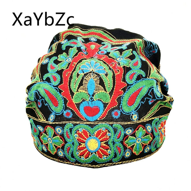 Women Mexican Style Ethnic Vintage Embroidery Flowers Bandanas Red Print Hat