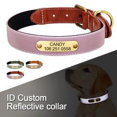 Dog Collar Personalized Engraved Dog Nameplate Collar Leather Padded Pet Puppy ID Collars Reflective For Small Medium Large Dogs - Wowza