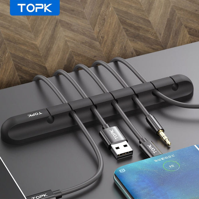 TOPK L16 Silicone USB Cable Winder Desktop Cable organizer Management Multipurpose Clips Cables Protector for Wired headphones