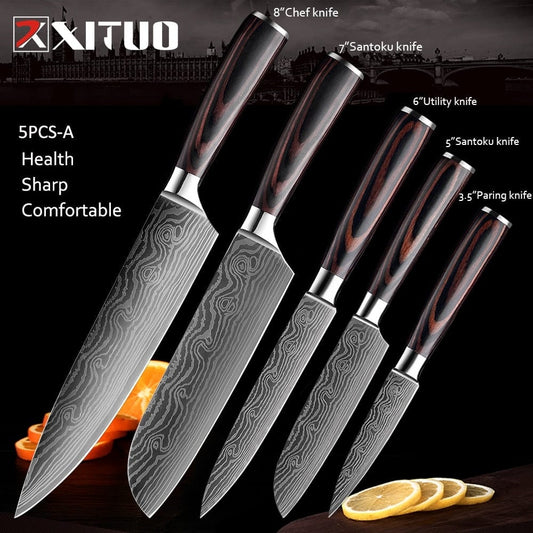 XITUO Chef Bread Eviscerate Sliced Fruit Chinese Japanese Kitchen Knife Sharp Utility santoku Complete Damascus Pattern Cooking - Wowza