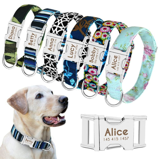 Dog Collar Personalized Nylon Pet Dog Tag Collar Custom Puppy Cat Nameplate ID Collars Adjustable For Medium Large Dogs Engraved