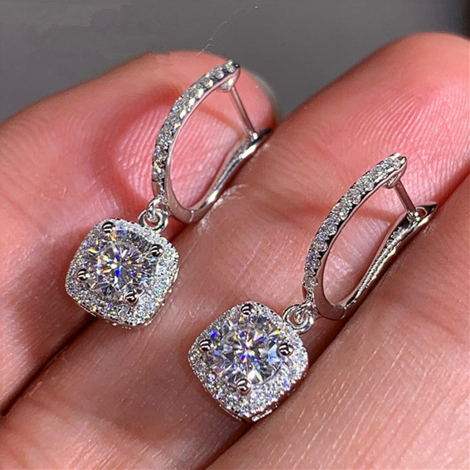 Huitan New Trendy Square Shape Drop Earrings Brilliant Bridal Engagement Wedding Jewelry Elegant Female Dangle Earring Nice Gift