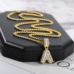 Trend Ice Out Letters Necklace Pendant for Women Men Initials Cubic Zirconia A-Z Alphabet Clavicle Necklace Collar Fashion Gift