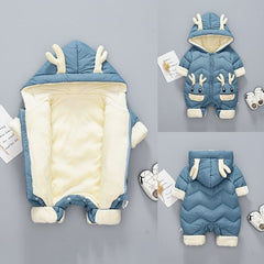 OLEKID 2023 Baby Winter Snowsuit Plus Velvet Thick Baby Boys Jumpsuit 0-2 Years Newborn Romper Baby Girls Overalls Toddler Coat