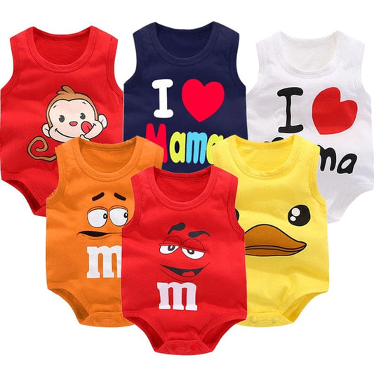 Newborn Baby Boys Girls Cartoon Cotton Bodysuit Infant Baby Bag Fart Sleeveless Vest Jumpsuit Summer Thin Penguin Pajamas Outfit