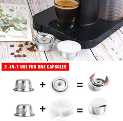 2 IN 1Reusable Vertuo Coffee Capsule Steel Stainless Metal for Nespresso Vertuoline Plus Machine Cream Coffee Filter - Wowza