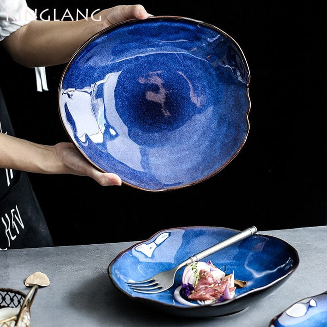 KINGLANG 1/2/4 Pcs Nordic Ceramic Food Dish Plate Household Pottery Irregular Dish Salad Platter Dish Dinnerware - Wowza