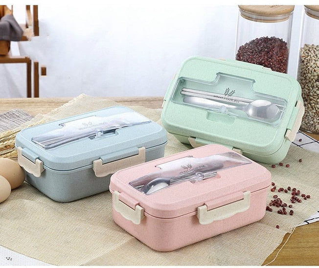 Lunch Box Food Container Bento Box Heated Lunchbox Kids Lunchbox Snack Straw Wheat Korean Sealed Student Plastic Box for Food - Wowza