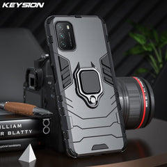 KEYSION Shockproof Case for Xiaomi POCO M3 M4 Pro 5G F3 GT F2 Ring Stand Phone Back Cover for POCO X3 NFC X3 Pro X4 GT X4 Pro 5G