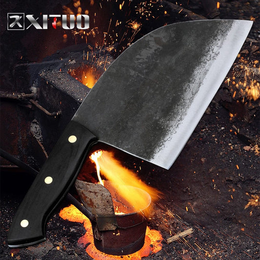 XITUO Full Tang Handmade Forged Chef Knife Hard Clad Steel Blade Butcher Slaughter Cleaver Knife Kitchen Chopping Slicing Tool - Wowza