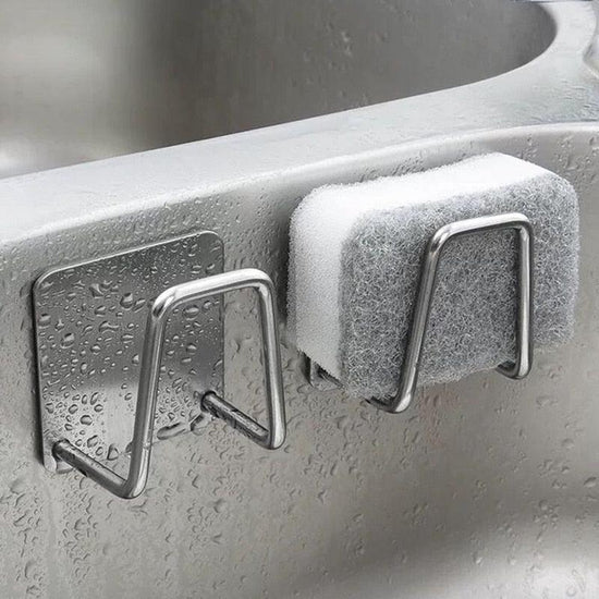 Kitchen Stainless Steel Sink Sponges Holder Self Adhesive Drain Drying Rack Kitchen Wall Hooks Accessories Storage Organizer - Wowza