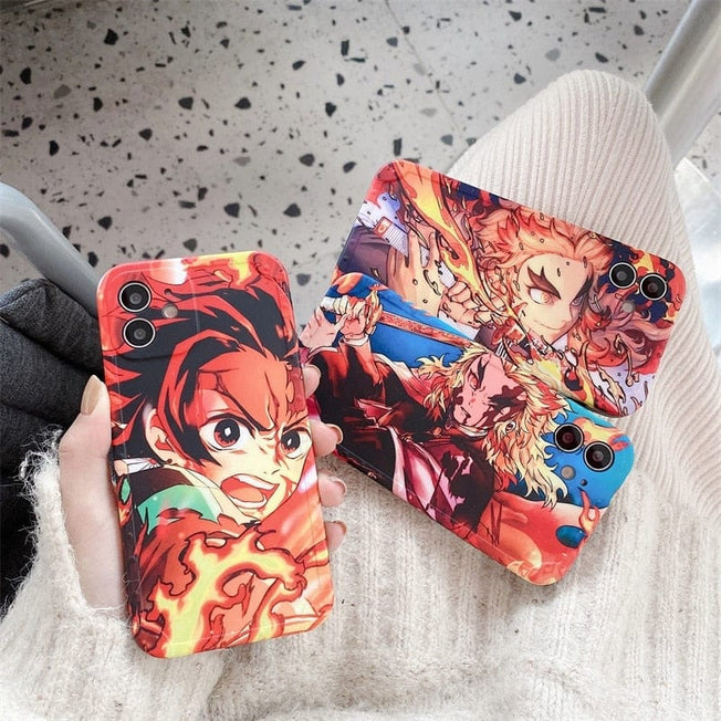 Cute Demon Slayer Case For IPhone 11 12 13 14 Pro X XR XS Max Plus Phone Cases Luxury Anime Kimetsu No Yaiba Soft Cover Coque