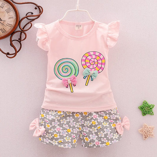 Two Pieces Cotton Girls Clothing Sets Summer Vest Sleeveless Children Sets Fashion Girls Clothes Suit Casual Floral Outfits 1-5T