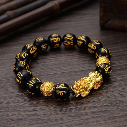 Pixiu Good Luck Bracelets Tibetan Buddhism Obsidian Stone Beads Unisex Bracelet For Women Men Jewelry Gift