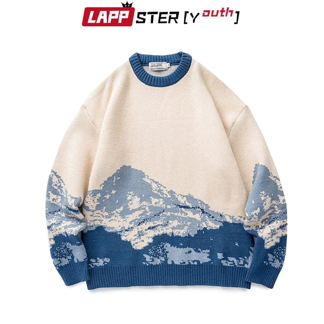 LAPPSTER-Youth Men Harajuku Moutain Winter Sweaters 2023 Pullover Mens Oversized Korean Fashions Sweater Women Vintage Clothes