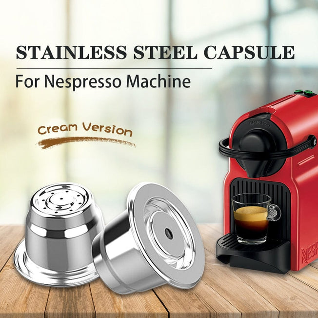 ICafilas Cream Nespresso Refillable Coffee Capsule Pod Stainless Steel Espresso Coffee Filter Tamper Capsule Coffeeware - Wowza
