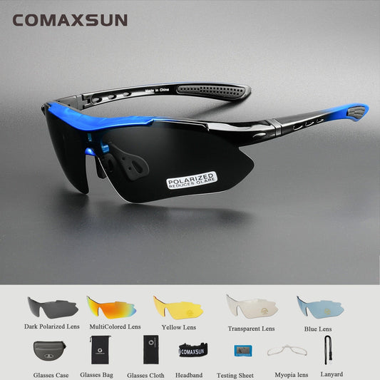 COMAXSUN Professional Polarized Cycling Glasses Bike Goggles Outdoor Sports Bicycle Sunglasses UV 400 With 5 Lens TR90 2 Style