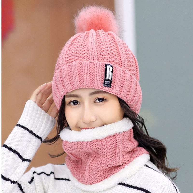 Brand Winter Knitted Beanies Hats Women Thick Warm Skullies Hat Female Knitting Letter Bonnet Beanie Caps Outdoor Riding Sets