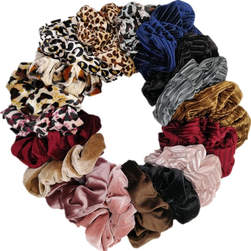 Scrunchies Set Hair Accessories Velvet Chiffon ties band Sequins organza Ponytail Holder Headwear No Crease Leopard Solid  10pcs