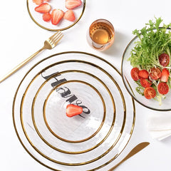 Nordic Glod Charger Glass Dinner Dish Plate Salad Soup Fruit Bowl Dessert Bead Wedding Plate Decorative Tableware - Wowza