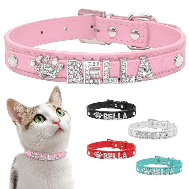 Personalized Cat Collar Rhinestone Puppy Small Dogs Collars Custom for Chihuahua Yorkshire Free Name Charms Cat Accessories - Wowza
