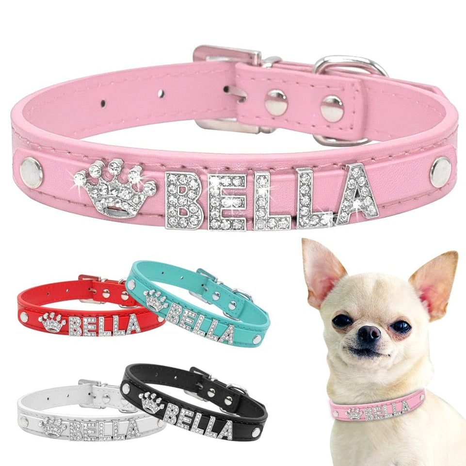 Bling Rhinestone Puppy Dog Collars Personalized Small Dogs Chihuahua Collar Custom Necklace Free Name Charms Pet Accessories - Wowza