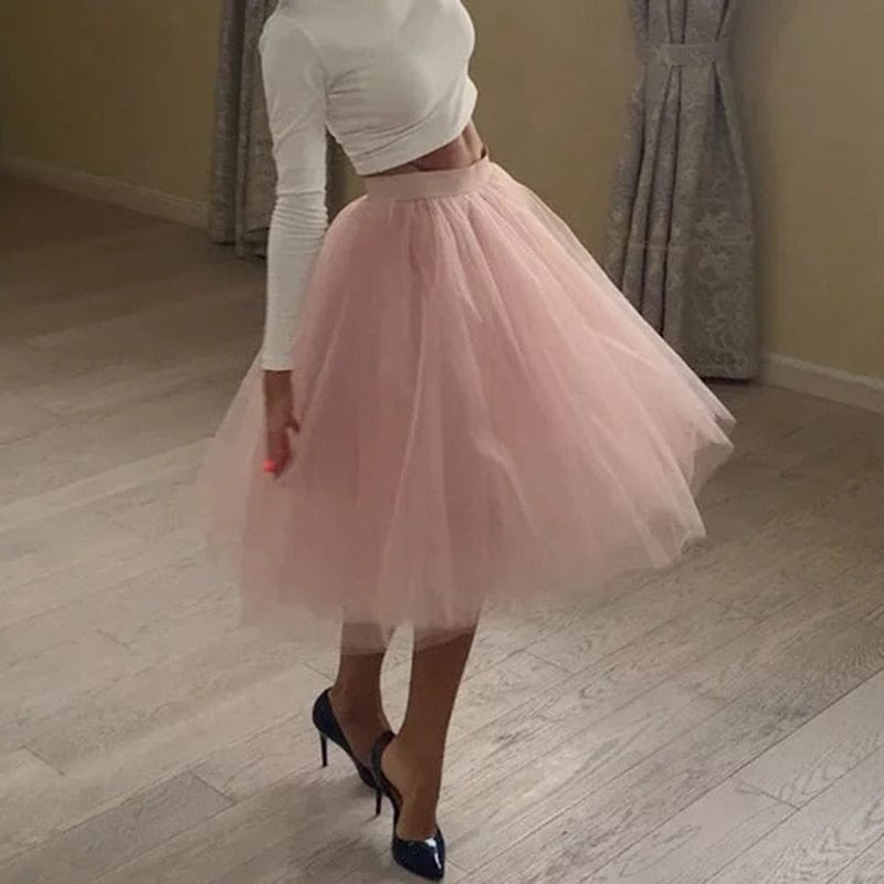 Quality 5 Layers Fashion Tulle Skirt Pleated TUTU Skirts Womens Lolita Petticoat Bridesmaids Midi Skirt Jupe Saias faldas