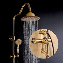 Shower Faucets Antique Bathroom Shower Set Bath Rain Shower Wall Mounted Hand Held Brass Shower Head Chuveiro Do Banheiro  9712