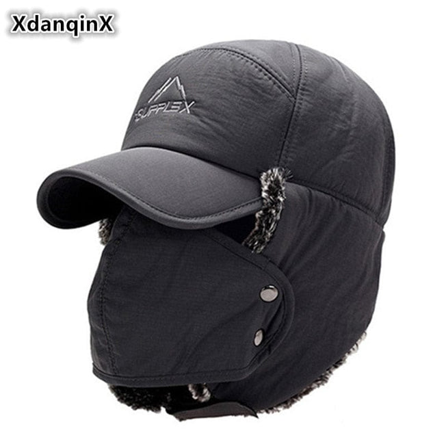 XdanqinX Men's Ear Protection Face Bomber Hats Thicker Plus Velvet Warm Women Winter Hat Resist The Snow Male Bone Cap Ski Hat