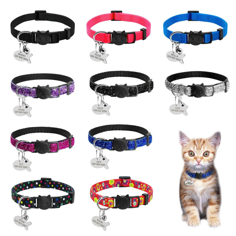 Safety Breakaway Cat Collars Quick Release Kitten Collar Personalized Custom Cats Collar Necklace with Bell for Cat Kitty Puppy - Wowza