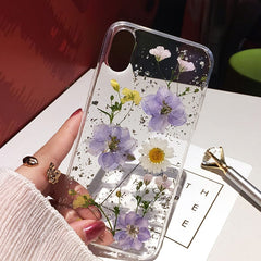 Qianliyao Dried Flower Silver foil Phone Cases For iPhone 14 13 12 11 Pro Max XS Max XR X 6 6s 7 8 Plus SE Soft Silicone Cover