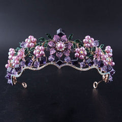 Luxury Baroque Purple Crystal Pearl Bridal Crown Tiara Magnificent Rhinestone Diadem for Bride Headband Wedding Hair Accessories