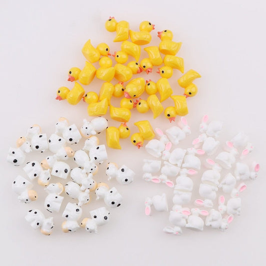 Mini 50pc AnimalResin Duck Rabbit Cows  Flat Back DIY Miniature Artificial Hand Painted Resin Cabochon Craft Play Doll House Toy