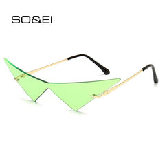 SO&EI Oversized Triangle One Piece Women Sunglasses Vintage Rimless Clear Ocean Lens Eyewear Fashion Men Cat Eye Sun Glasses