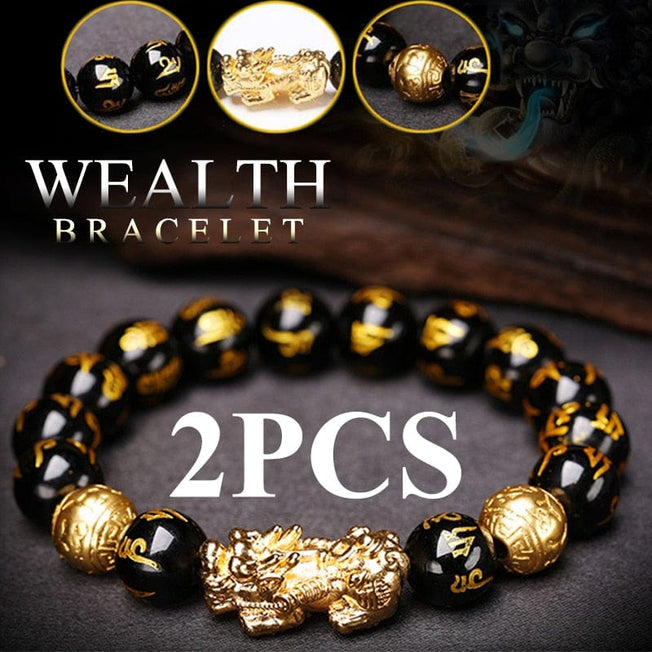 2PCS Obsidian Stone Beads Bracelet Pixiu Bracelet Black Wealth Bracelet Feng shui Bracelets Luck Bracelet for Women Men 2023