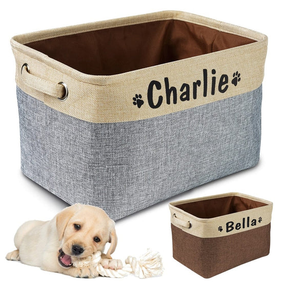 Personalized Pet Dog Toy Storage Basket Dog Canvas Bag Foldable Pet Toys Linen Storage Box Bins Dog Accessories Pet Supplies - Wowza