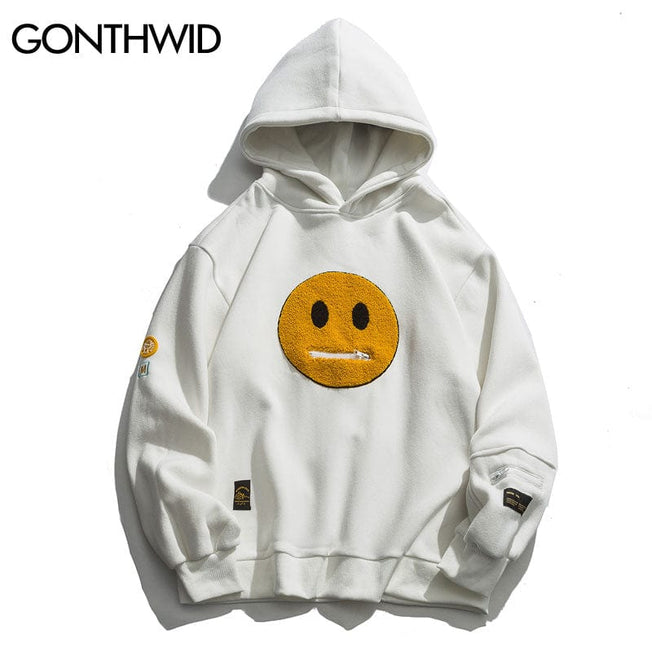 GONTHWID Hoodies Streetwear Hip Hop Zipper Pocket Smile Face Patchwork Hooded Sweatshirts Harajuku Hip Hop Casual Pullover Tops