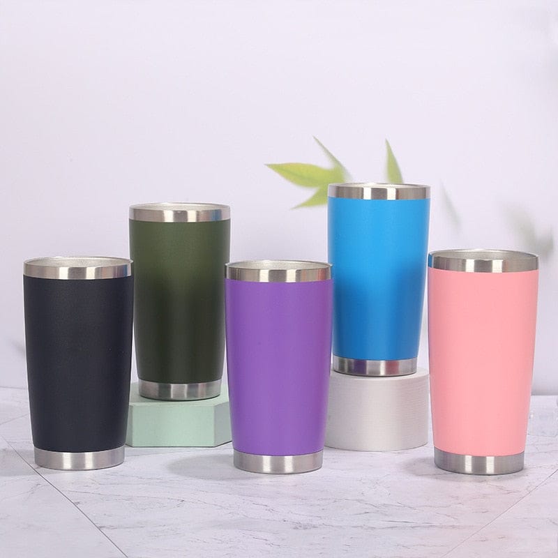 20oz Thermal Beer Mug Cups Stainless Steel Coffee Thermos Water Bottle Vacuum Insulated Leakproof With Lids Tumbler - Wowza