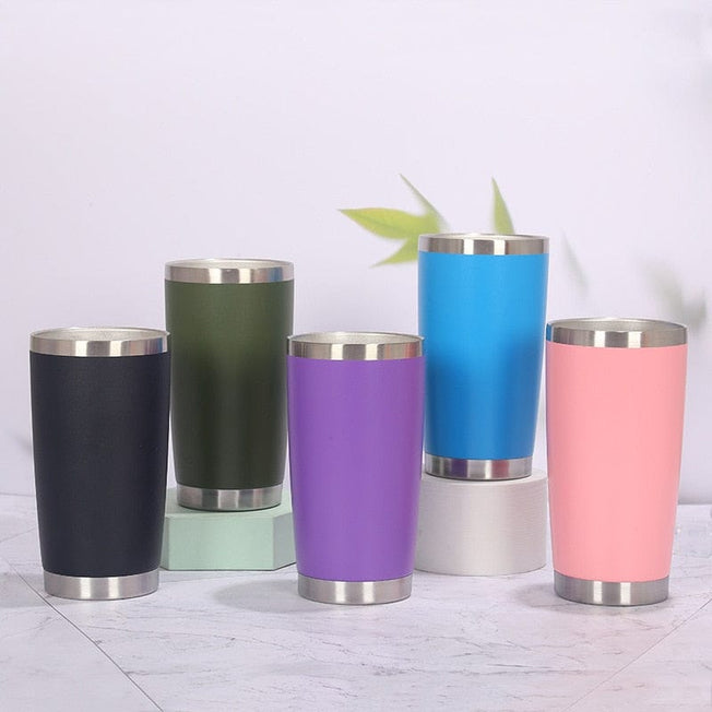 20oz Thermal Beer Mug Cups Stainless Steel Coffee Thermos Water Bottle Vacuum Insulated Leakproof With Lids Tumbler - Wowza