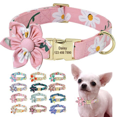 Floral Persoalized Dog Collar Fashion Printed Custom Nylon Dog Collars With Free Engraved Nameplate For Small Medium Large Dogs