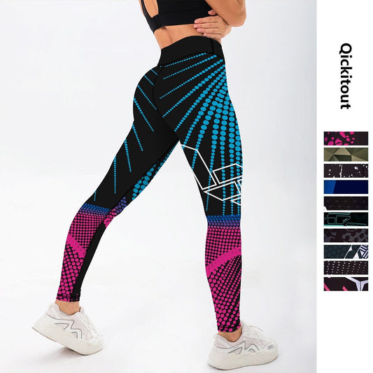 Qickitout 12% spandex Sexy elasticità a vita alta donna Leggings stampati digitali pantaloni Push-Up