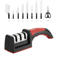 LMETJMA 3-Stage Knife Sharpener with 1 More Replace Sharpener Manual Kitchen Knife Sharpening Tool For all Knives KC0319 - Wowza