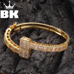 THE BLING KING CZ Custom Opened Square Zircon Bracelet Iced Out CZ  Bracelet Gold silver color For Men Luxury