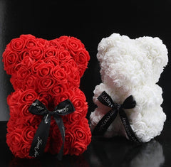 25CM White Rose Bear Artificial Flower Rose Teddy Bear For Valentine's Birthday Christmas Gift