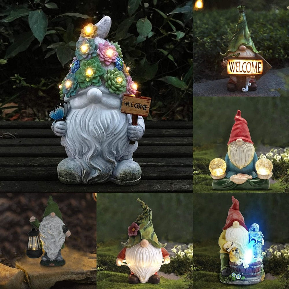 Outdoor Garden Dwarf Statue-resin Dwarf Statue Carrying Magic Ball Solar Led Light Welcome Sign Gnome Yard Lawn Large Figurine