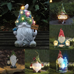 Outdoor Garden Dwarf Statue-resin Dwarf Statue Carrying Magic Ball Solar Led Light Welcome Sign Gnome Yard Lawn Large Figurine