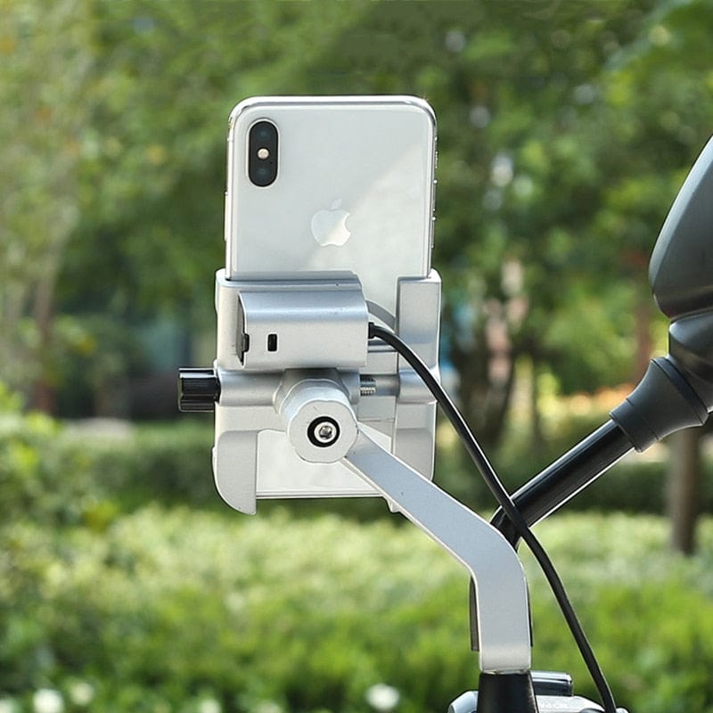 Aluminium Motorcycle Bike Phone Holder Stand With USB Charger Moto Bicycle Handlebar Mirro  Mobil Bracket Support Mount