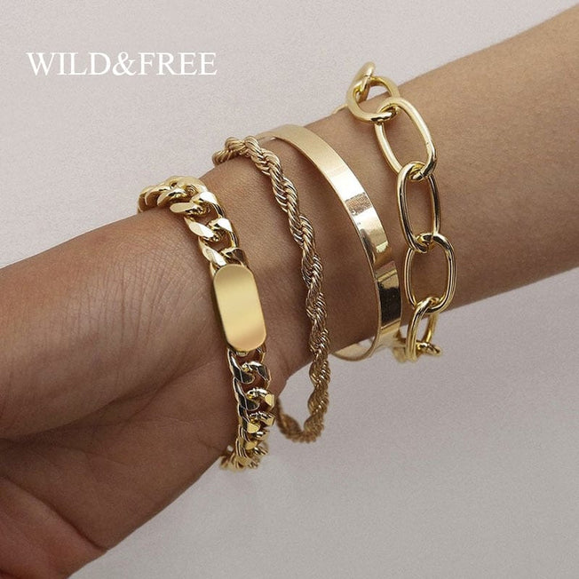 New Gold Plated Curb Cuban Chain Bracelets & Bangles For Women Stainless Steel Thick Link Chain Bracelets Fashion Jewelry