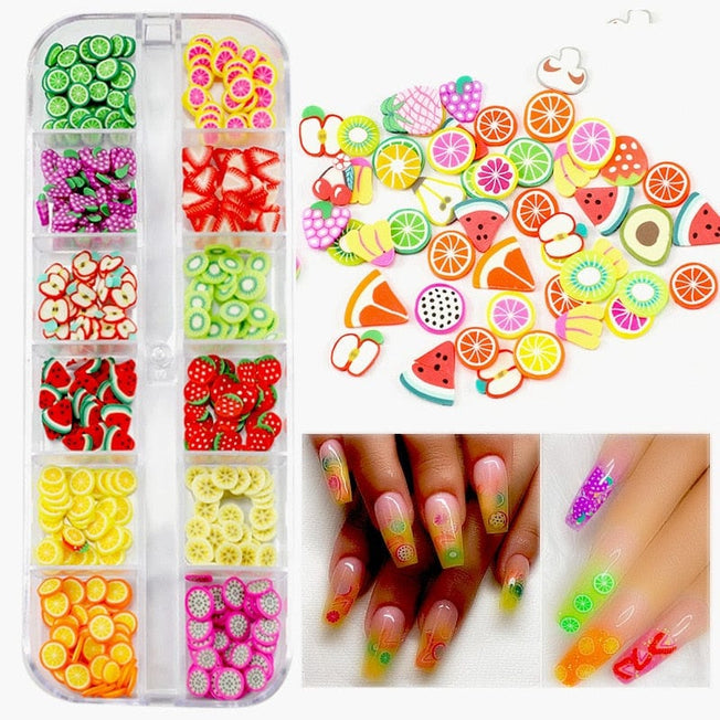 12Grids Gummy Slices Nail Art Piercing Acrylic Fruit Glitter  Polish Resin Nail Rhinestones For Manicure 3D Supplies
