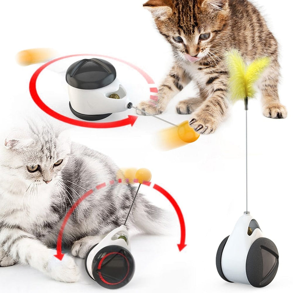 Tumbler Swing Toys for Cats Kitten Interactive Balance Car Cat Chasing Toy With Catnip Funny Pet Products for